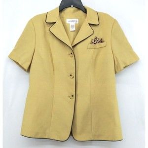 Studio I Blouse Womens Size 12 Beige Collared Short Sleeve Button Up Top